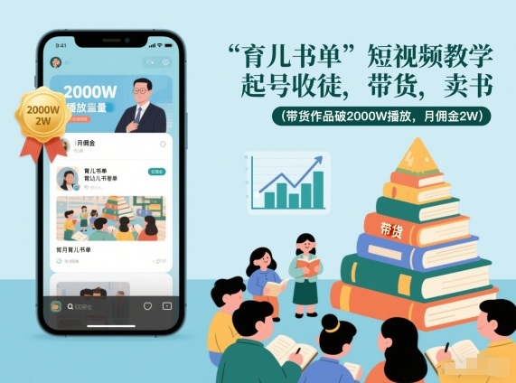 育儿书单短视频教学，起号收徒，带货，卖书(带货作品破2000W播放，月佣金2W)-资源宝库