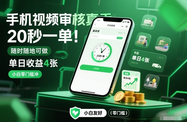 手机视频审核真香!20秒一单,随时随地可做,单日收益4张,小白零门槛冲【揭秘】-资源宝库