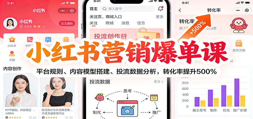 小红书营销爆单课:平台规则、内容模型搭建、投流数据分析,转化率提升500%-资源宝库