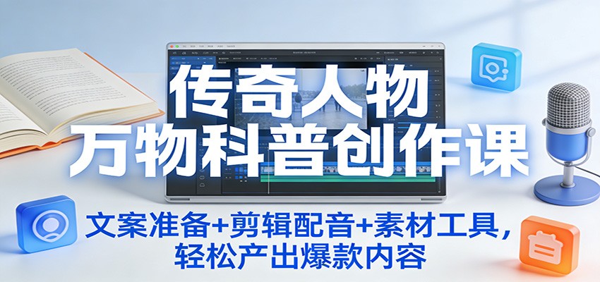 传奇人物万物科普创作课：文案准备+剪辑配音+素材工具，轻松产出爆款内容-资源宝库