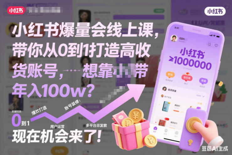 小红书爆量会线上课，带你从0到1打造高收益带货账号，想靠小红书带货年入100w？现在机会来了！-资源宝库