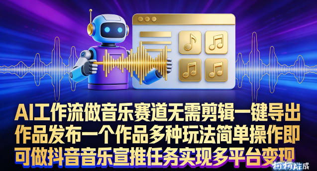 AI工作流做音乐赛道，无需剪辑，一键导出作品发布，一个作品多种玩法，简单操作即可做抖音音乐宣推任务-资源宝库