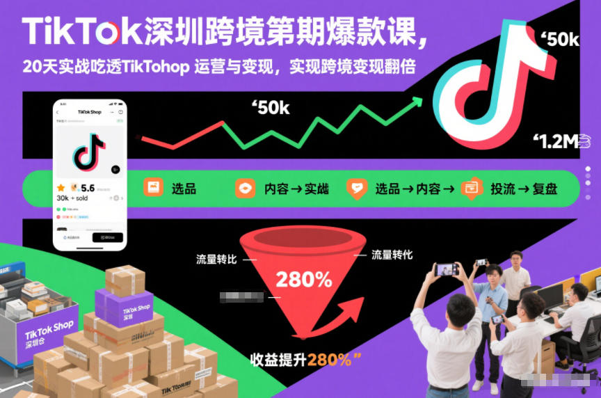 TikTok深圳跨境第2期爆款课，20天实战吃透TikTok Shop运营与变现，实现跨境变现翻倍-资源宝库