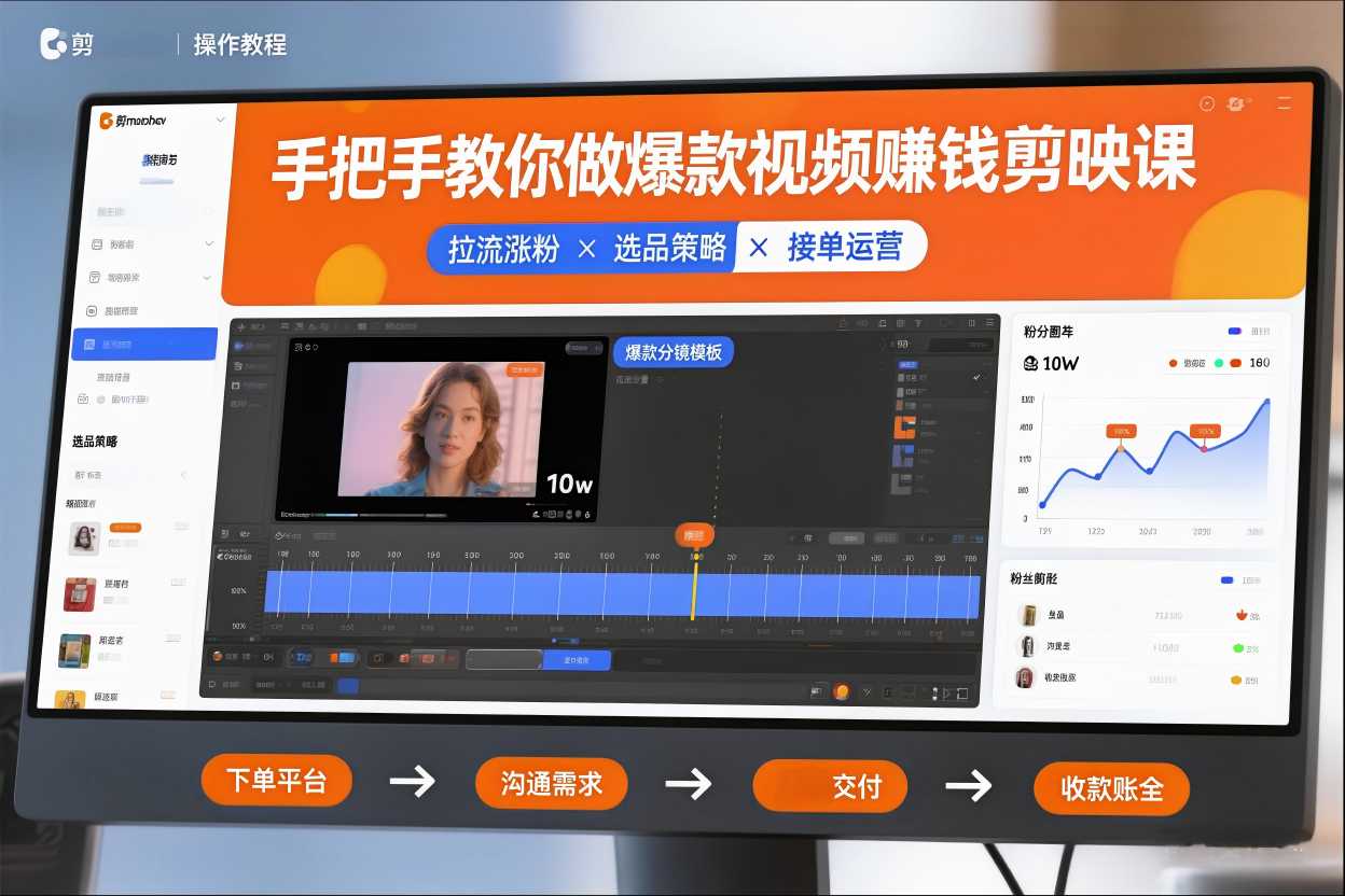 手把手教你做爆款视频赚钱剪映课，手把手教学拉流涨粉、选品策略和接单运营(更新2026)-资源宝库