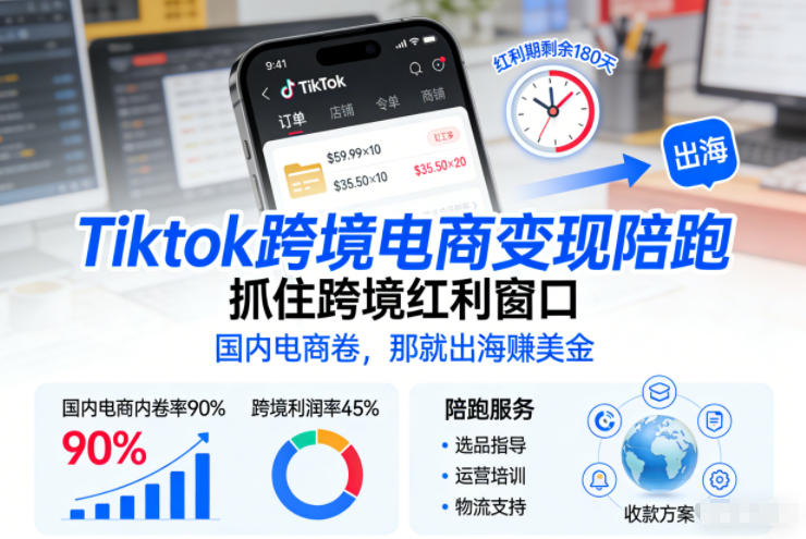 Tiktok跨境电商变现陪跑,抓住跨境红利窗口,国内电商卷,那就出海賺美金-资源宝库