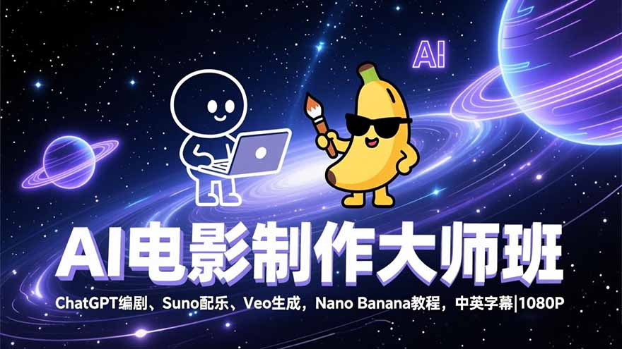 AI电影制作大师班:ChatGPT编剧、Suno配乐、Veo生成,Nano Banana教程,中英字幕|1080P-资源宝库