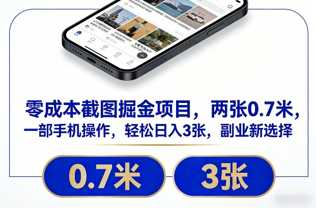 零成本截图掘金项目,两张0.7米,一部手机操作,轻松日入3张,副业新选择【揭秘】-资源宝库