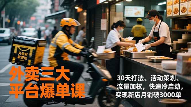 外卖三大平台爆单课，30天打法、活动策划、流量加权，快速冷启动，实现新店月销破3000单-资源宝库