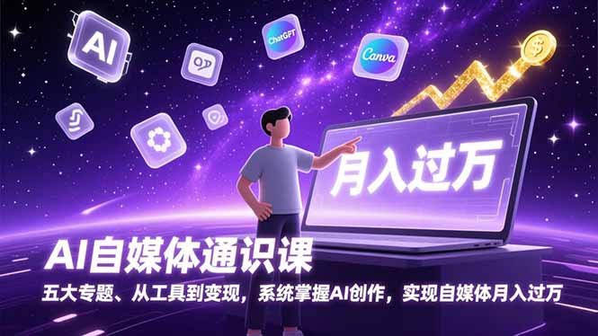 AI自媒体通识课，五大专题、从工具到变现，系统掌握AI创作，实现自媒体月入过万-资源宝库