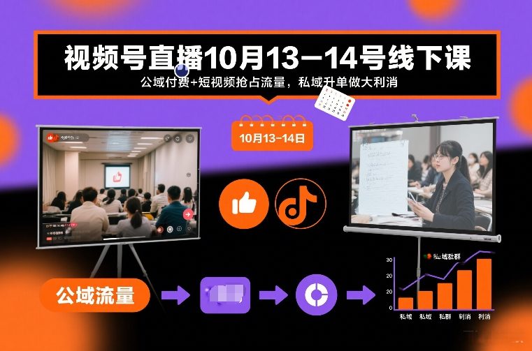 视频号直播10月13-14号线下课，公域付费+短视频抢占流量，私域升单做大利消-资源宝库