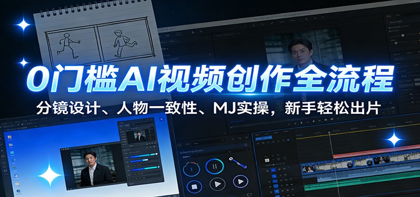 0门槛AI视频创作全流程：分镜设计、人物一致性、MJ实操，新手轻松出片-资源宝库