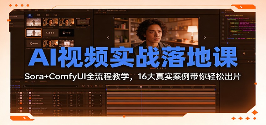 AI视频实战落地课:Sora+ComfyUI全流程教学,16大真实案例带你轻松出片-资源宝库