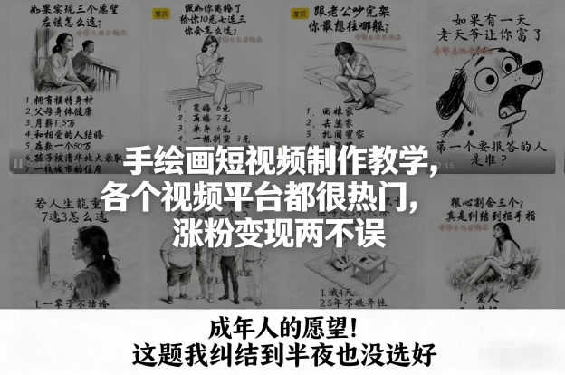 手绘画短视频制作教学，各个视频平台都很热门，涨粉变现两不误-资源宝库