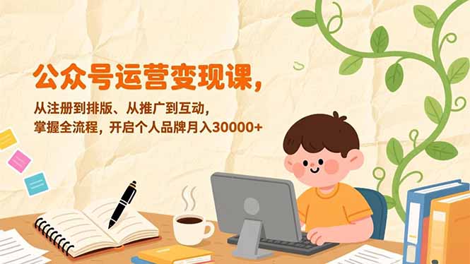 公众号运营变现课，从注册到排版、从推广到互动，掌握全流程，开启个人品牌月入30000+-资源宝库