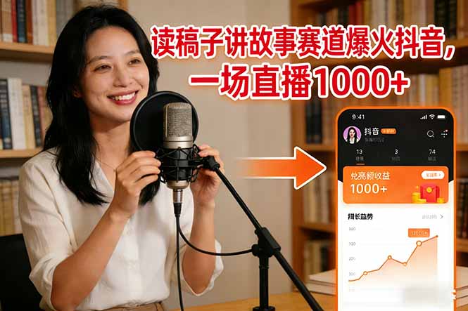 读稿子讲故事赛道爆火抖音,一场直播日入1000+-资源宝库