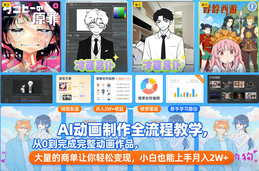 AI动画制作全流程教学,从0到完成完整动画作品,大量的商单让你轻松变现,小白也能上手月入2W+-资源宝库