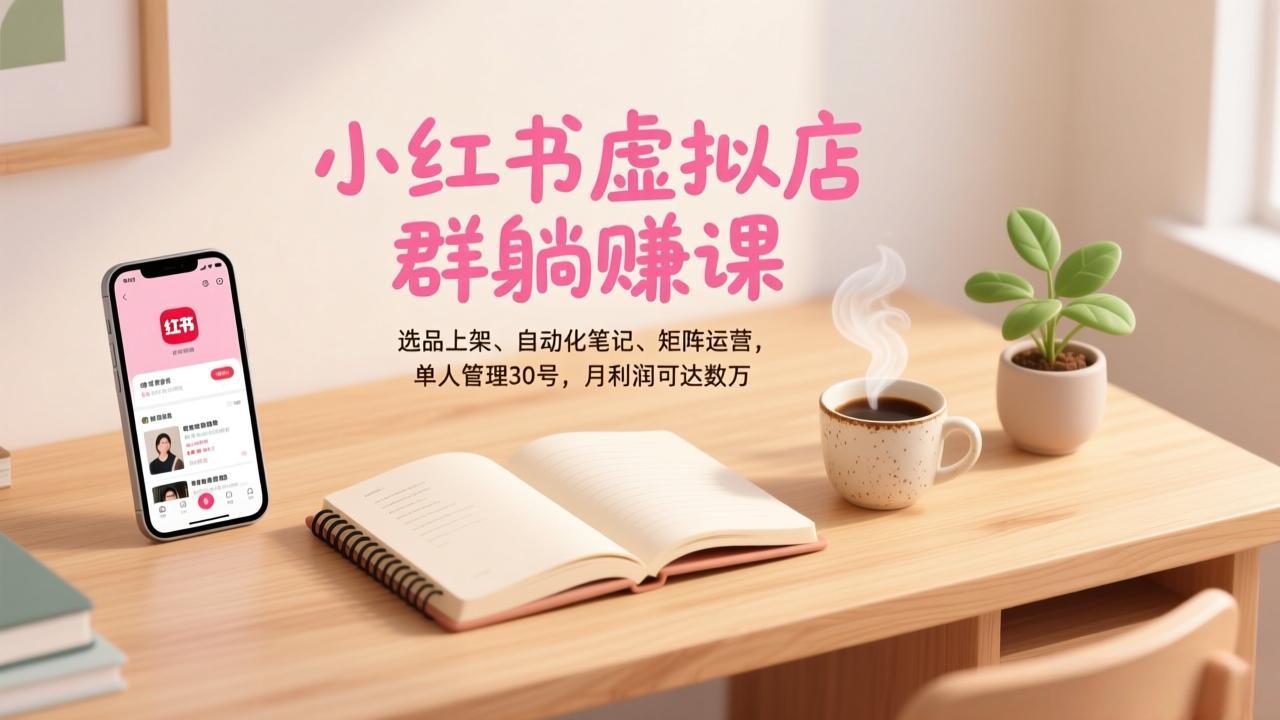 小红书虚拟店群躺赚课,选品上架、自动化笔记、矩阵运营,单人管理30号,月利润可达数万-资源宝库
