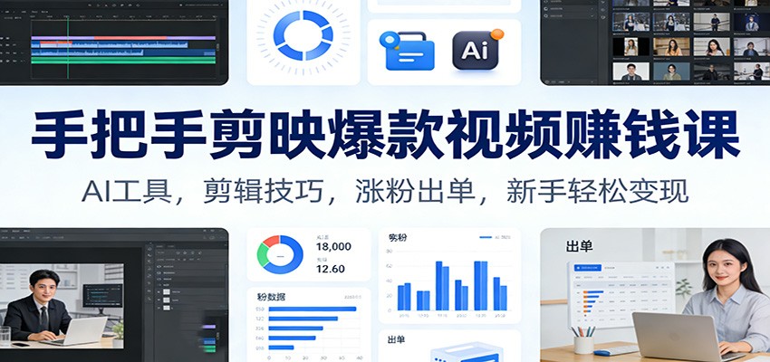 手把手剪映爆款视频赚钱课：AI工具，剪辑技巧，涨粉出单，新手轻松变现-资源宝库