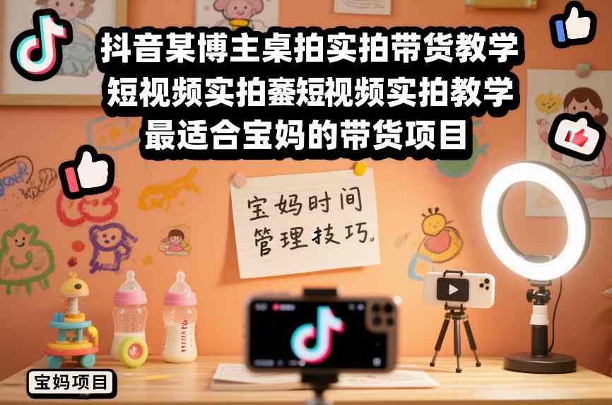 抖音某博主桌拍实拍带货教学，短视频实拍教学，最适合宝妈的带货项目-资源宝库