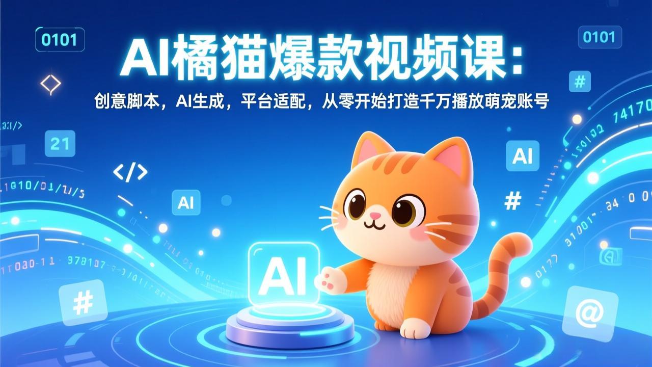 AI橘猫爆款视频课：创意脚本，AI生成，平台适配，从零开始打造千万播放萌宠账号-资源宝库