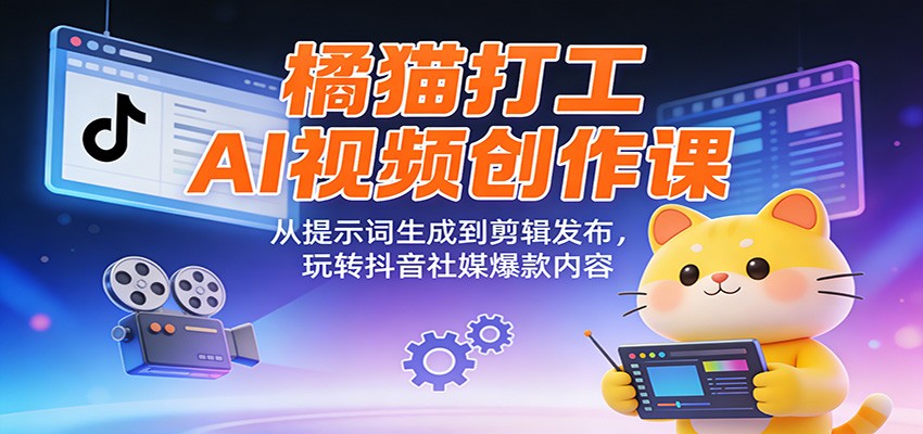 橘猫打工AI视频创作课:从提示词生成到剪辑发布,玩转抖音社媒爆款内容-资源宝库