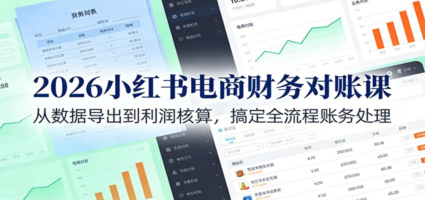 2026小红书电商财务对账课:从数据导出到利润核算,搞定全流程账务处理-资源宝库