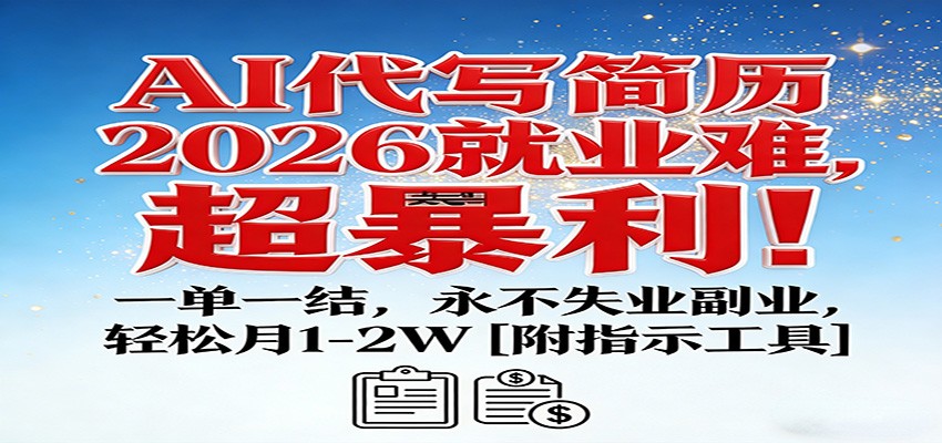 AI代写简历，2026就业难，超暴利！一单一结，永不失业副业，轻松月1-2W【附指令工具】-资源宝库