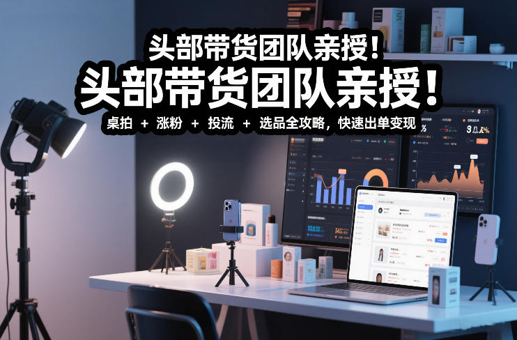 头部带货团队亲授！专业短视频实拍带货课：桌拍+涨粉+投流+选品全攻略，快速出单变现，月入2w+-资源宝库