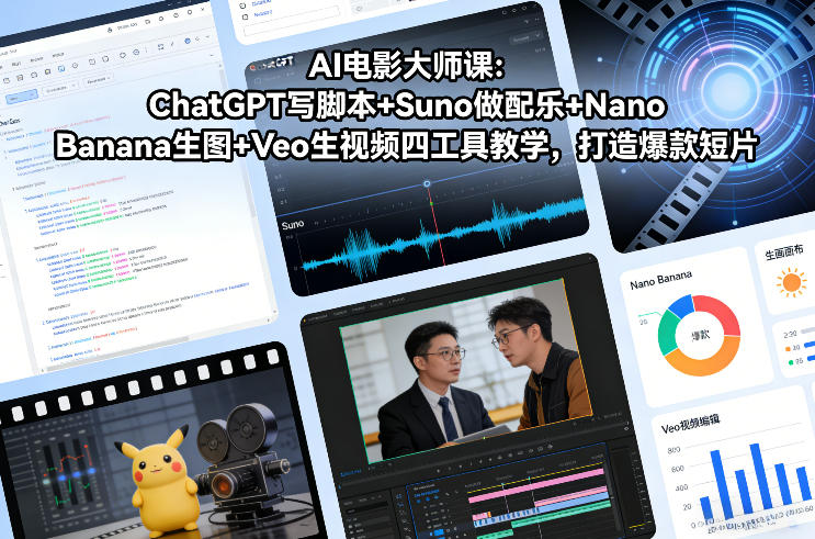 AI电影大师课:ChatGPT写脚本+Suno做配乐+Nano Banana生图+Veo生视频,打造爆款短片-资源宝库
