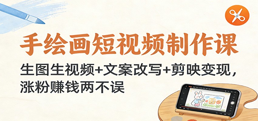 手绘画短视频制作课:生图生视频+文案改写+剪映变现,涨粉赚钱两不误-资源宝库