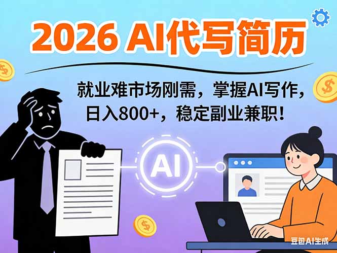 AI代写简历,超暴利,用万能模板月入1-3万实战教程,2026年市场刚需!-资源宝库