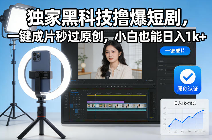 独家黑科技撸爆短剧，一键成片秒过原创，小白也能日入1k+【揭秘】-资源宝库