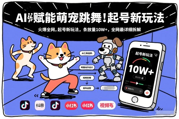 AI赋能萌宠跳舞，火爆全网，起号新玩法，条条播放量10W+，全网最详细拆解-资源宝库
