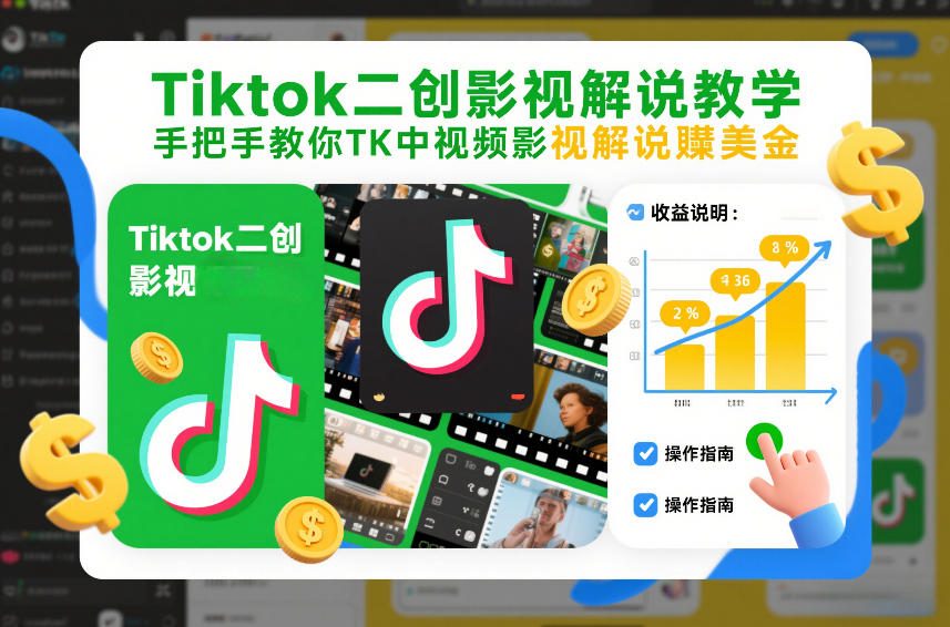 Tiktok二创影视解说教学，手把手教你TK中视频影视解说賺美金(更新26年1月)-资源宝库