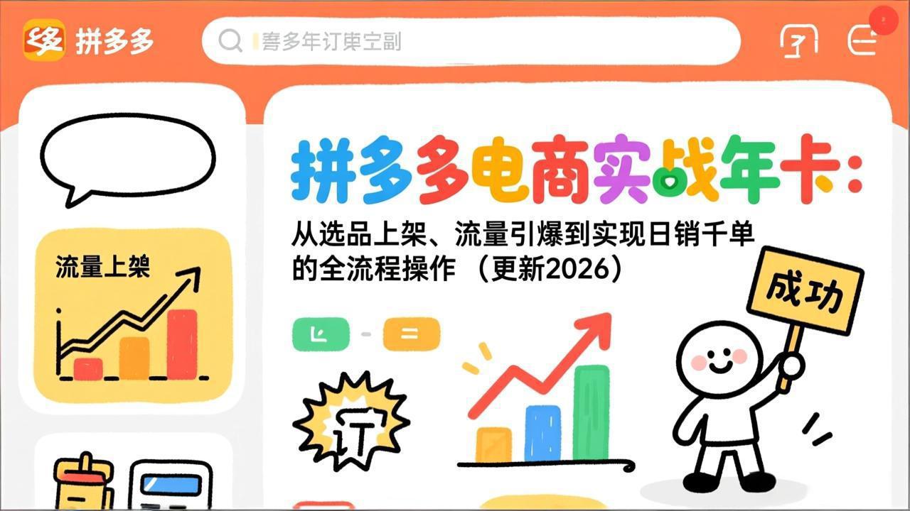 拼多多电商实战年卡：从选品上架、流量引爆到实现日销千单的全流程操作(更新2026-资源宝库