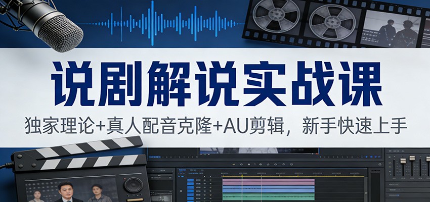 说剧解说实战课：独家理论+真人配音克隆+AU剪辑，新手快速上手-资源宝库