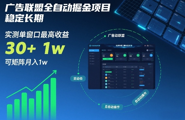 广告联盟全自动掘金项目，稳定长期，实测单窗口最高收益30+，可矩阵月入1w+【揭秘】-资源宝库