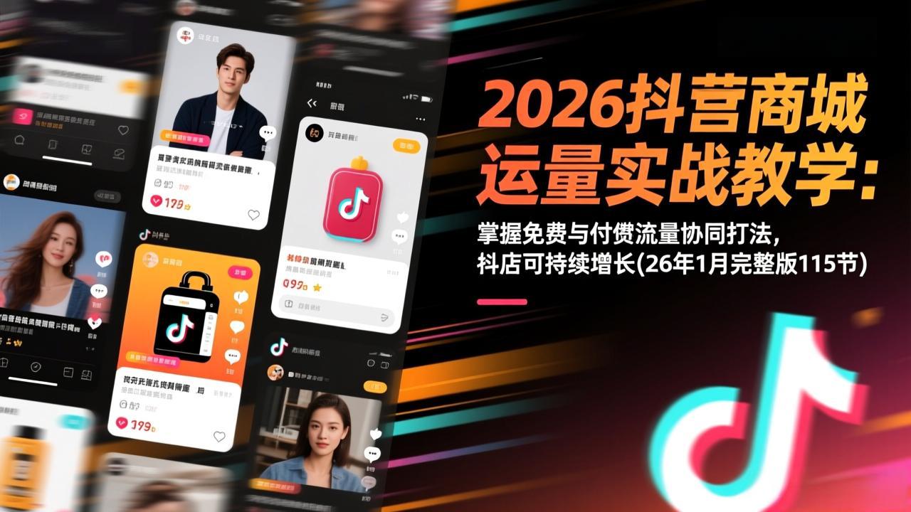 2026抖音商城运营实战教学：掌握免费与付费流量协同打法，抖店可持续增长(26年1月完整版115节-资源宝库