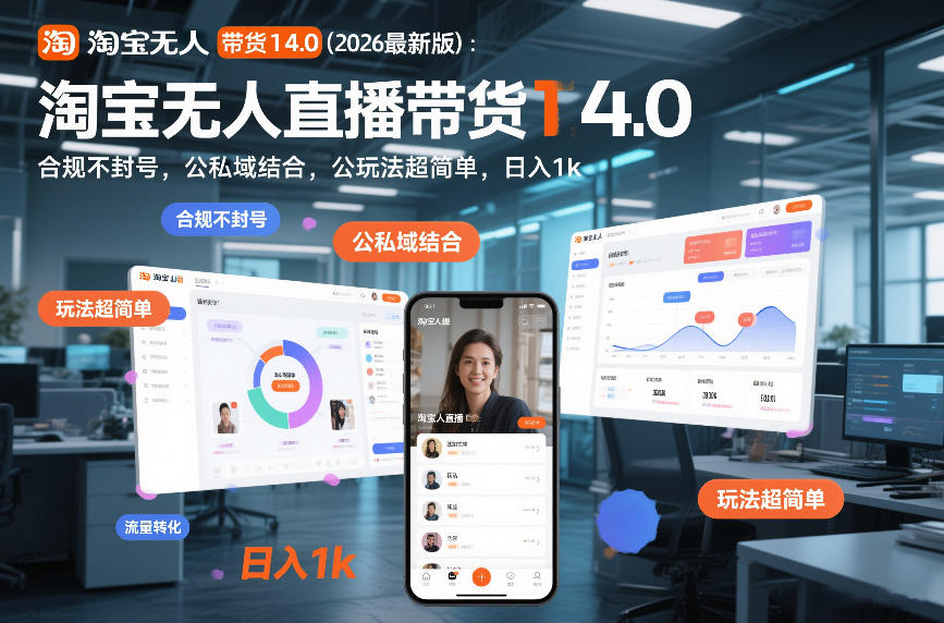 淘宝无人直播带货14.0(2026最新版)：合规不封号，公私域结合，玩法超简单，日入1k+【揭秘】-资源宝库