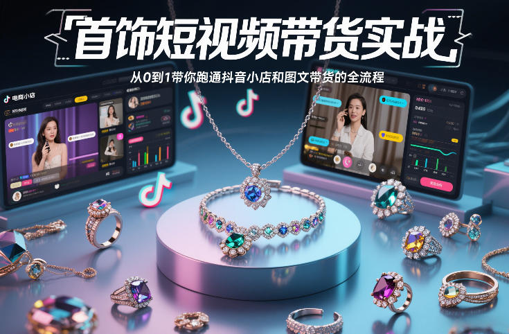 首饰短视频带货实战,从0到1带你跑通抖音小店和图文带货的全流程-资源宝库