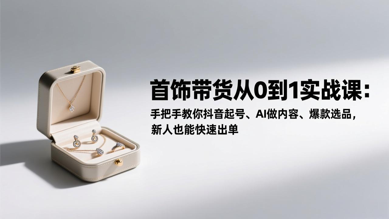 首饰带货从0到1实战课:手把手教你抖音起号、AI做内容、爆款选品,新人也能快速出单-资源宝库