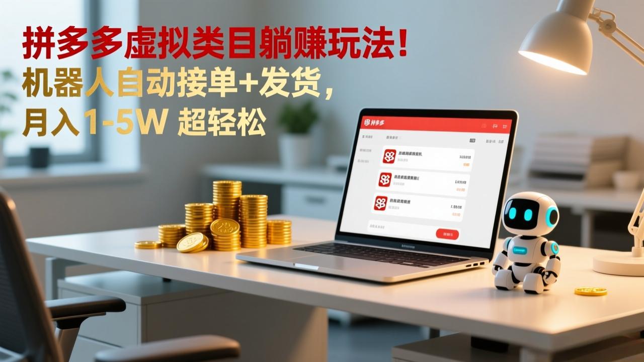 多多虚拟类目躺赚玩法!机器人自动接单+发货,月入 1-5W 超轻松-资源宝库