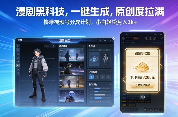 漫剧黑科技,一键生成,原创度拉满,撸爆视频号分成计划,小白轻松月入3k+-资源宝库