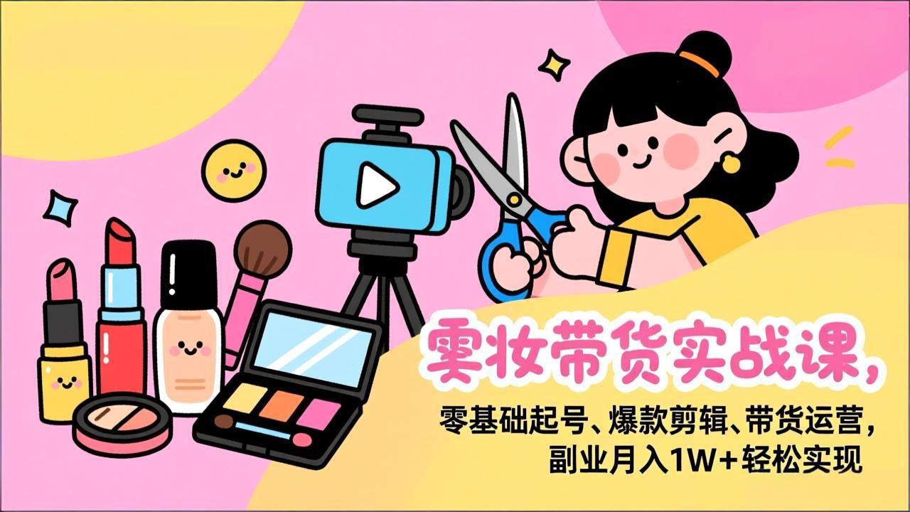 美妆带货实战课，零基础起号、爆款剪辑、带货运营，副业月入1W+轻松实现-资源宝库