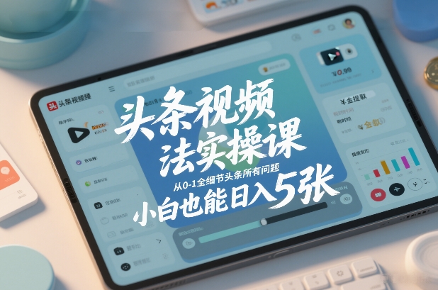 头条视频玩法实操课,从0-1全细节头条所有问题,小白也能日入5张-资源宝库