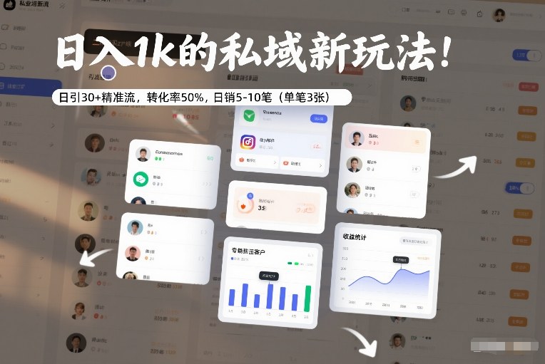 日入1k的私域新玩法:日引30+精准流,转化率50%,日销5-10笔(单笔3张)-资源宝库