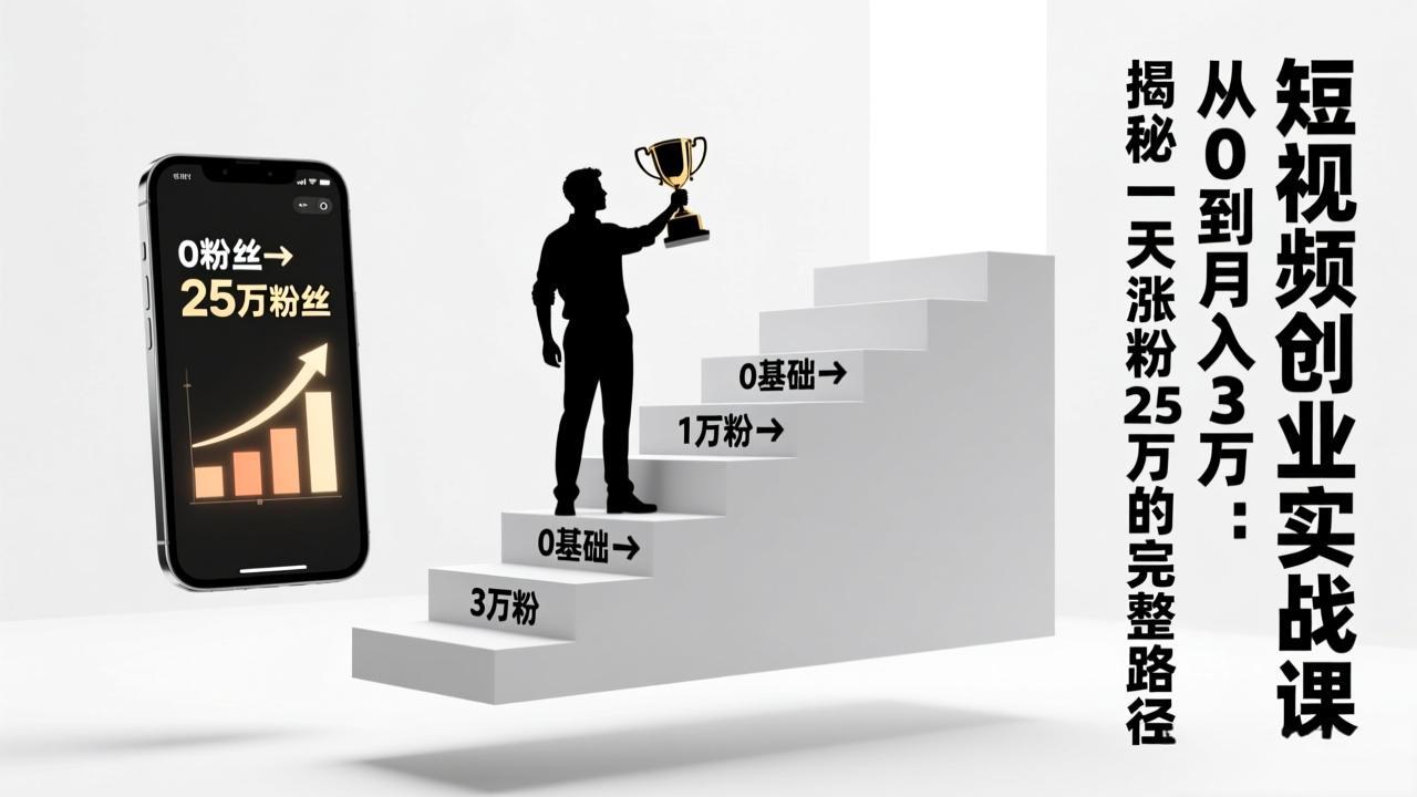 短视频创业实战课：从0到月入3万：揭秘一天涨粉25万的完整路径-资源宝库