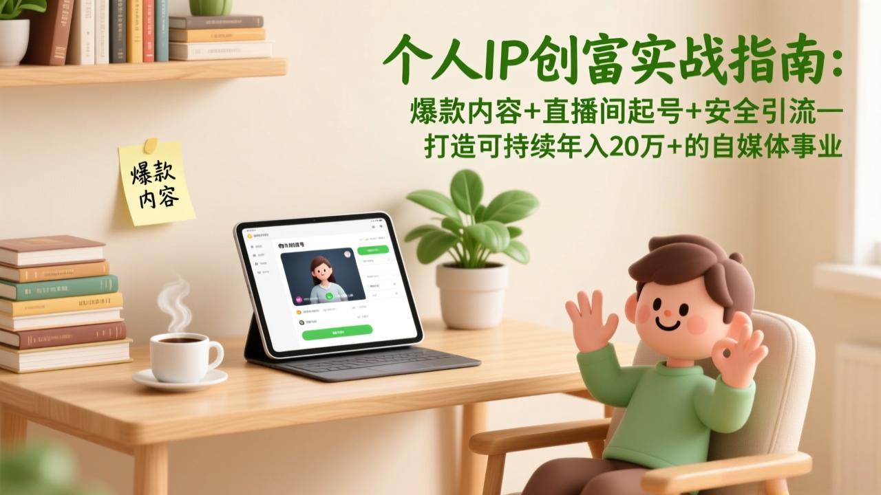 个人IP创富实战指南:爆款内容+直播间起号+安全引流,打造可持续年入20万+的自媒体事业-资源宝库