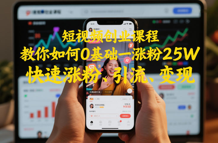 短视频创业课程,教你如何0基础一天涨粉25W,快速涨粉、引流、变现-资源宝库