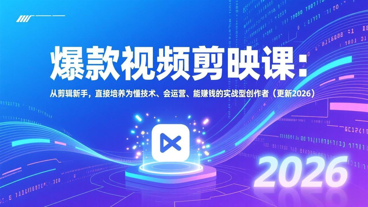 爆款视频剪映课：从剪辑新手，直接培养为懂技术、会运营、能赚钱的实战型创作者(更新2026-资源宝库